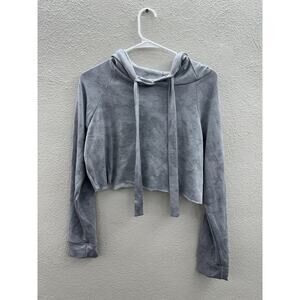 Quiet Storm Womens Sweatshirt Size Medium Gray Tye-Dye Pullover Hooded Cropped